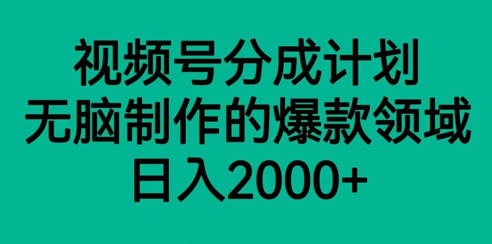 视频号分成计划,轻松无脑制作的爆款领域,日入2000+网创吧-网创项目资源站-副业项目-创业项目-搞钱项目网创吧
