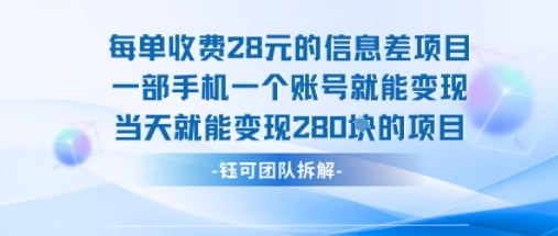 每单收费28米的项目单日能变现280左右 一部手机一个账号就能变现网创吧-网创项目资源站-副业项目-创业项目-搞钱项目网创吧