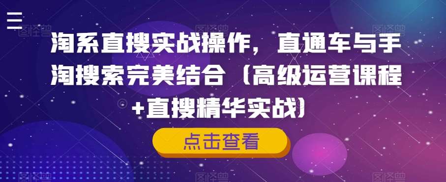 淘系直搜实战操作,直通车与手淘搜索完美结合(高级运营课程+直搜精华实战)网创吧-网创项目资源站-副业项目-创业项目-搞钱项目网创吧