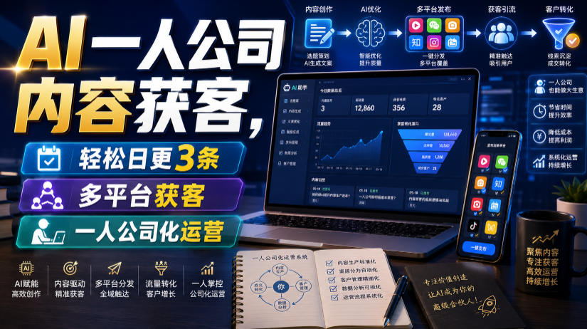 AI一人公司内容获客,轻松日更3条,多平台获客,一人公司化运营网创吧-网创项目资源站-副业项目-创业项目-搞钱项目网创吧