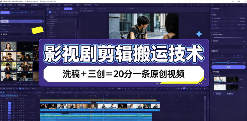 影视剧剪辑搬运技术，洗稿+三创=20分一条原创视频网创吧-网创项目资源站-副业项目-创业项目-搞钱项目网创吧