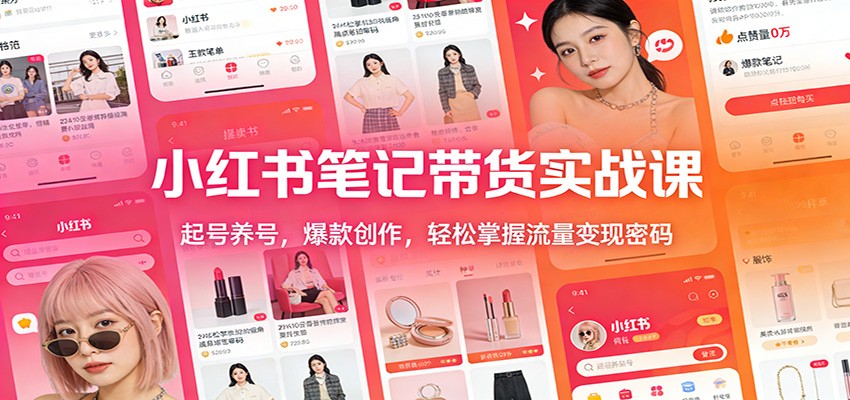 小红书笔记带货实战课：起号养号，爆款创作，轻松掌握流量变现密码网创吧-网创项目资源站-副业项目-创业项目-搞钱项目网创吧