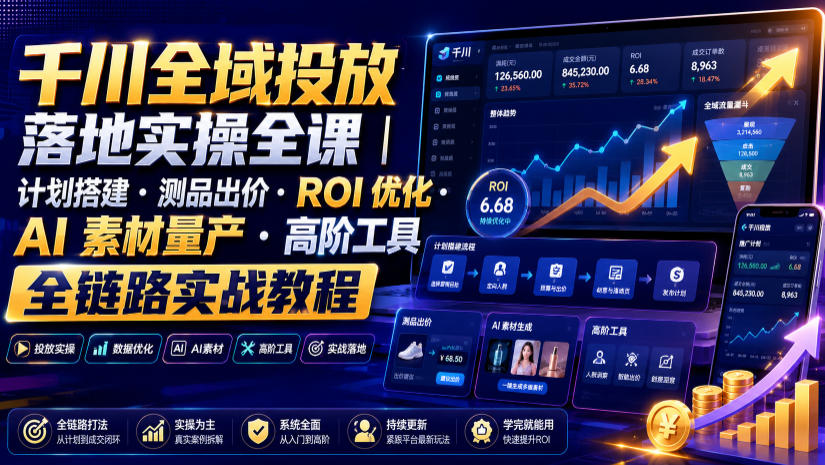 千川全域投放落地实操全课|计划搭建・测品出价・ROI优化・AI素材量产・高阶工具全链路实战教程网创吧-网创项目资源站-副业项目-创业项目-搞钱项目网创吧