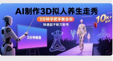 Ai制作3D拟人养生走秀,3分钟手把手教会你,快速起千粉万粉号网创吧-网创项目资源站-副业项目-创业项目-搞钱项目网创吧