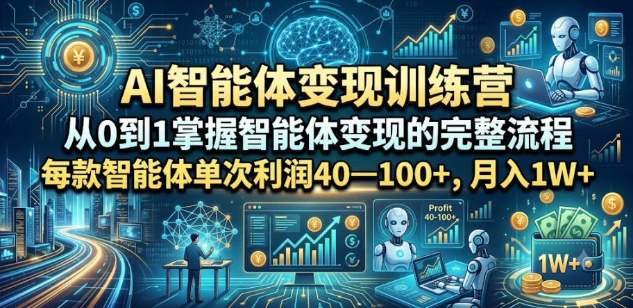 AI智能体变现训练营,从0到1掌握智能体变现的完整流程,每款智能体单次利润40—100+,月入1W+网创吧-网创项目资源站-副业项目-创业项目-搞钱项目网创吧