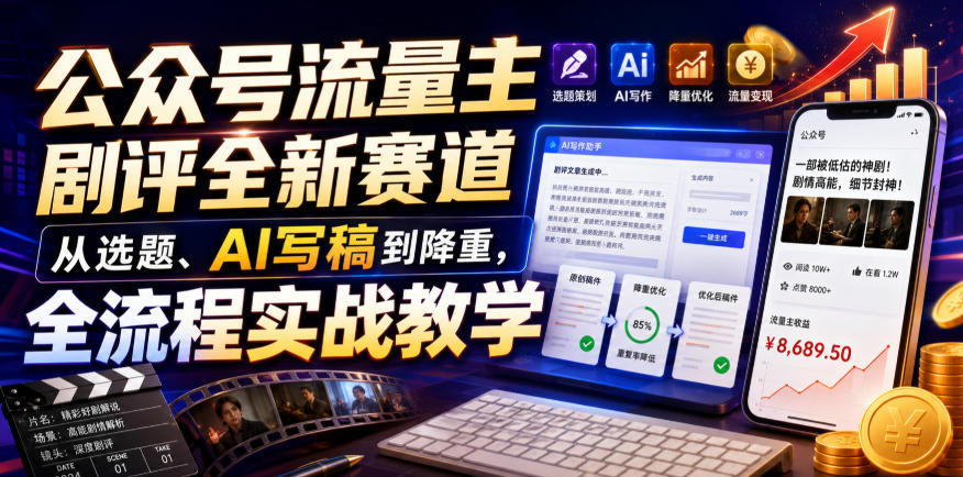 公众号流量主剧评全新赛道,从选题、AI写稿到降重,全流程实战教学网创吧-网创项目资源站-副业项目-创业项目-搞钱项目网创吧