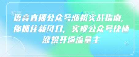 语音直播公众号涨粉实战指南,你抓住新风口,实现公众号快速涨粉开通流量主网创吧-网创项目资源站-副业项目-创业项目-搞钱项目网创吧