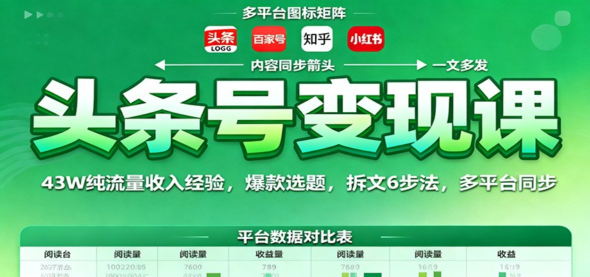 头条号变现课：43W纯流量收入经验，爆款选题，拆文6步法，多平台同步网创吧-网创项目资源站-副业项目-创业项目-搞钱项目网创吧