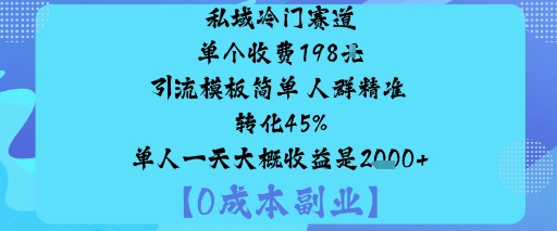 私域冷门赛道:单个收费198米引流模板简单人群精准转化45%单人一天大概收益是1k+网创吧-网创项目资源站-副业项目-创业项目-搞钱项目网创吧