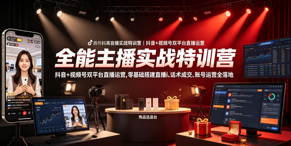 全能主播实战特训营|抖音+视频号双平台直播运营,零基础搭建直播间、精准选品、话术成交、账号运营全落地网创吧-网创项目资源站-副业项目-创业项目-搞钱项目网创吧