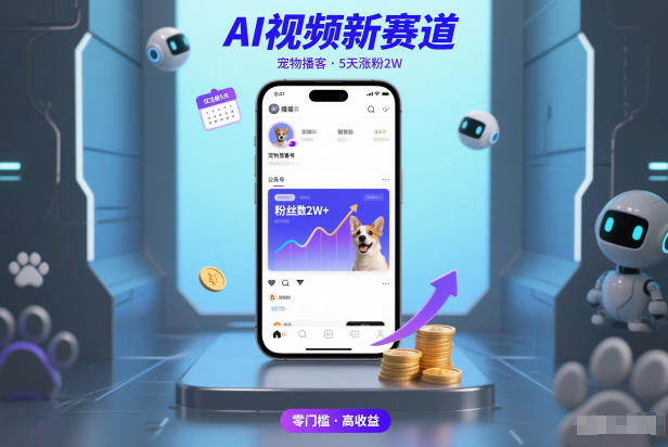 AI视频新赛道,宠物播客仅注册5天涨粉2W,收益非常可观网创吧-网创项目资源站-副业项目-创业项目-搞钱项目网创吧