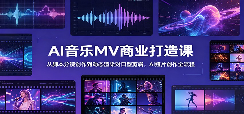 AI音乐MV商业打造课：从脚本分镜创作到动态渲染对口型剪辑，AI短片创作全流程网创吧-网创项目资源站-副业项目-创业项目-搞钱项目网创吧