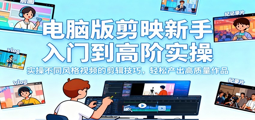 电脑版剪映新手入门到高阶实操，实操不同风格视频的剪辑技巧，轻松产出高质量作品网创吧-网创项目资源站-副业项目-创业项目-搞钱项目网创吧