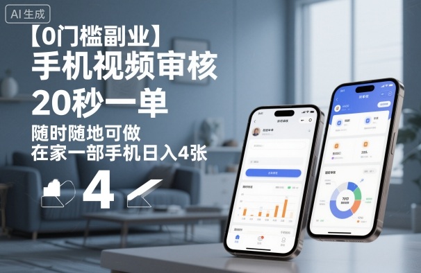 【0门槛副业】手机视频审核，20秒一单，随时随地可做，在家一部手机日入4张【揭秘】网创吧-网创项目资源站-副业项目-创业项目-搞钱项目网创吧