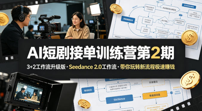 AI短剧接单训练营第2期,3+2工作流升级版,Seedance 2.0工作流,带你玩转新流程极速賺钱网创吧-网创项目资源站-副业项目-创业项目-搞钱项目网创吧