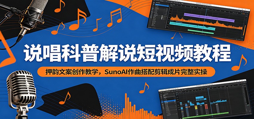 说唱科普解说短视频教程：押韵文案创作教学，SunoAI作曲搭配剪辑成片完整实操网创吧-网创项目资源站-副业项目-创业项目-搞钱项目网创吧
