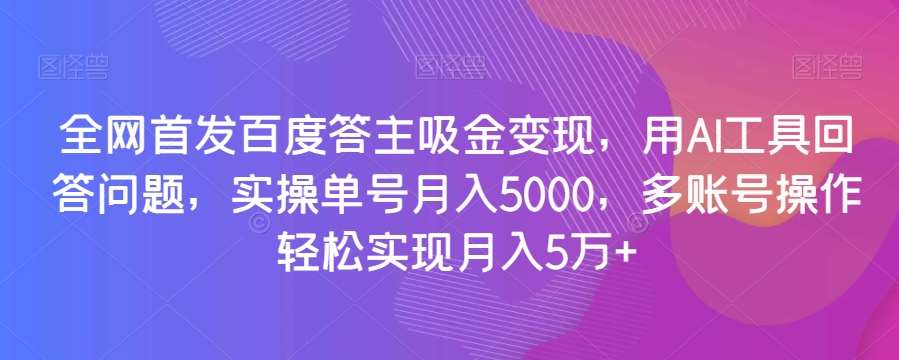 全网首发百度答主吸金变现,用AI工具回答问题,实操单号月入5000,多账号操作轻松实现月入5万+【揭秘】网创吧-网创项目资源站-副业项目-创业项目-搞钱项目网创吧