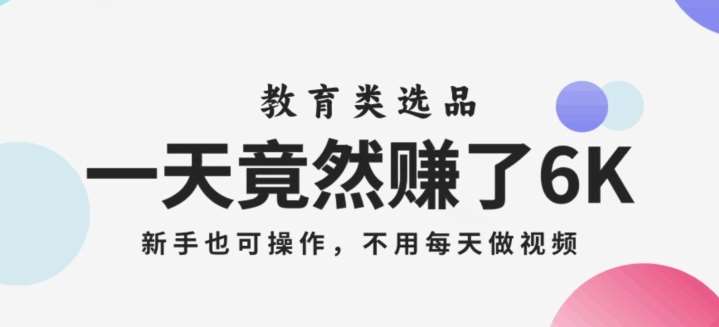 一天竟然赚了6000多,教育类选品,新手也可操作,更不用每天做短视频【揭秘】网创吧-网创项目资源站-副业项目-创业项目-搞钱项目网创吧
