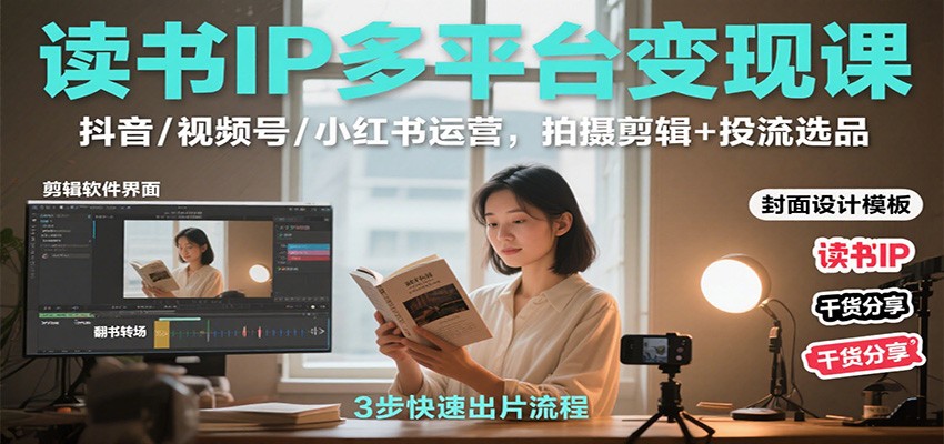 读书IP多平台变现课：抖音/视频号/小红书运营，拍摄剪辑+投流选品网创吧-网创项目资源站-副业项目-创业项目-搞钱项目网创吧