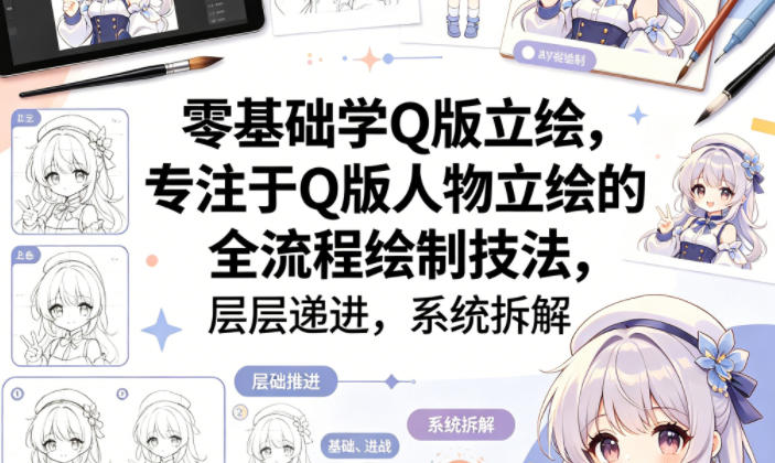 零基础学Q版立绘,专注于Q版人物立绘的全流程绘制技法,层层递进,系统拆解网创吧-网创项目资源站-副业项目-创业项目-搞钱项目网创吧