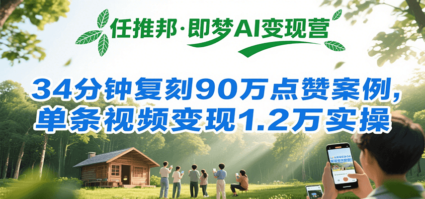 任推邦·即梦AI变现营，34分钟复刻90万点赞案例，单条视频变现1.2万实操网创吧-网创项目资源站-副业项目-创业项目-搞钱项目网创吧