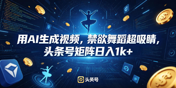 用AI生成视频,禁欲舞蹈超吸睛,头条号矩阵日入1k+网创吧-网创项目资源站-副业项目-创业项目-搞钱项目网创吧