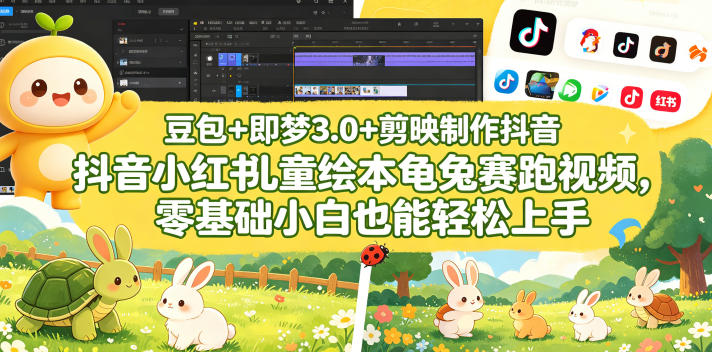 豆包+即梦3.0+剪映制作抖音小红书儿童绘本龟兔赛跑视频,零基础小白也能轻松上手网创吧-网创项目资源站-副业项目-创业项目-搞钱项目网创吧