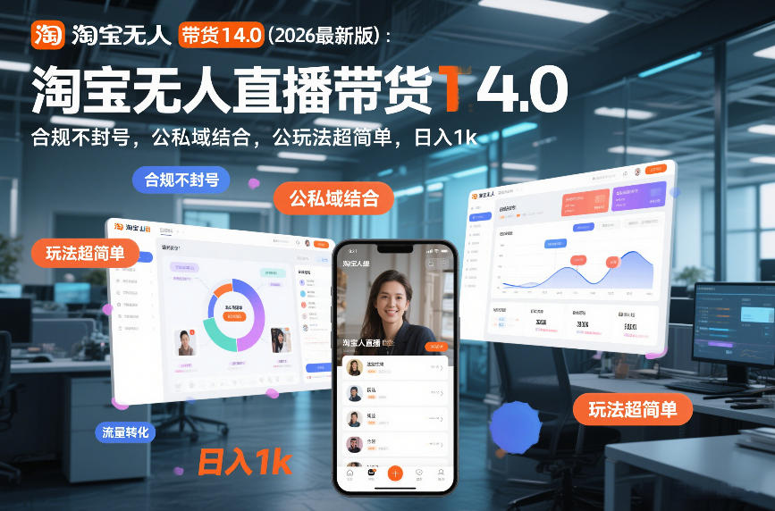 淘宝无人直播带货14.0(2026最新版):合规不封号,公私域结合,玩法超简单,日入1k+【揭秘】网创吧-网创项目资源站-副业项目-创业项目-搞钱项目网创吧