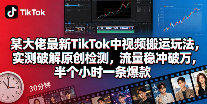 某大佬最新TikTok中视频搬运玩法,实测破解原创检测,流量稳冲破万,半个小时一条爆款网创吧-网创项目资源站-副业项目-创业项目-搞钱项目网创吧