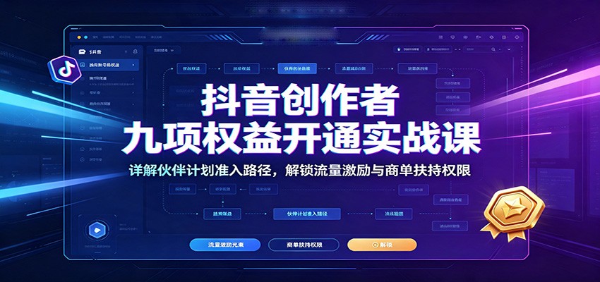 抖音创作者九项权益开通实战课：详解伙伴计划准入路径，解锁流量激励与商单扶持权限网创吧-网创项目资源站-副业项目-创业项目-搞钱项目网创吧
