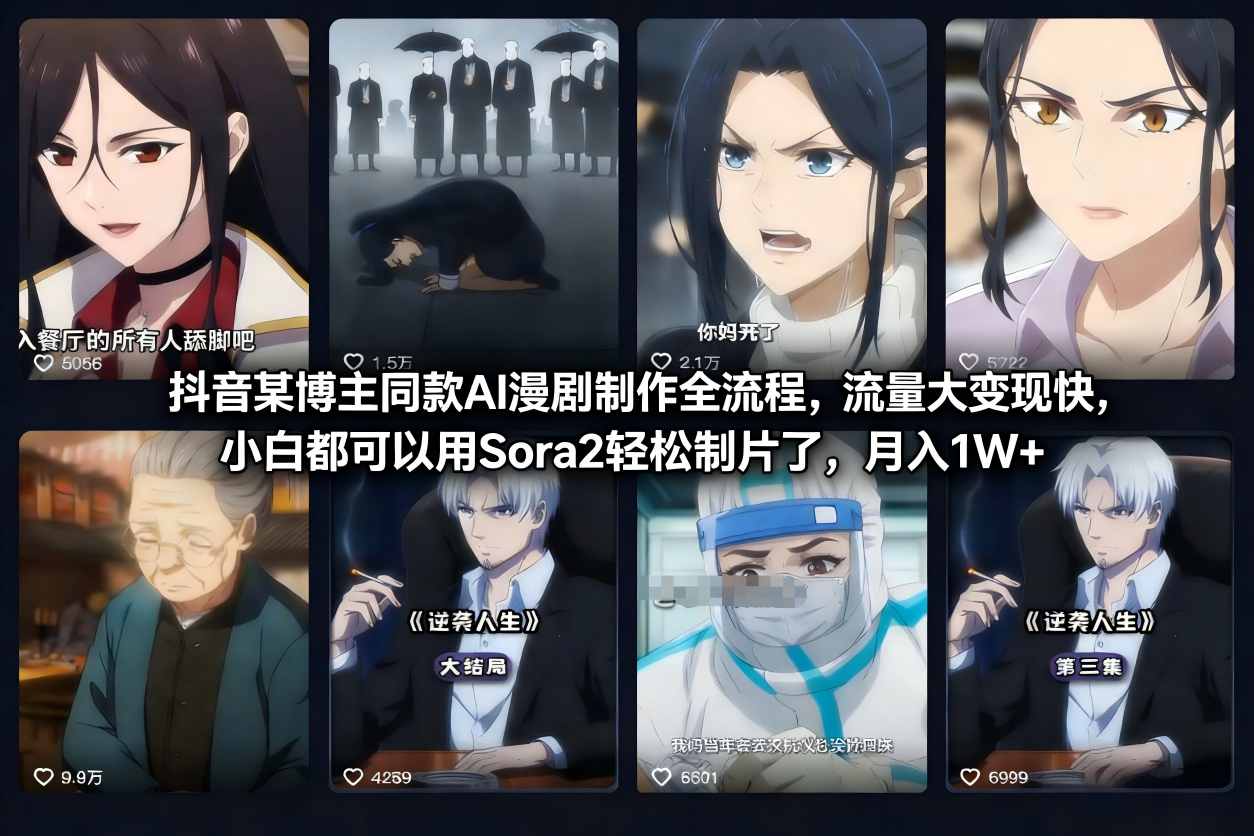 抖音某博主同款AI漫剧制作全流程，流量大变现快，小白都可以用Sora2轻松制片了，月入1W+网创吧-网创项目资源站-副业项目-创业项目-搞钱项目网创吧