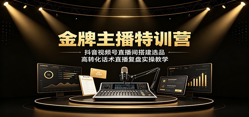 金牌主播特训营：抖音视频号直播间搭建选品，高转化话术直播复盘实操教学网创吧-网创项目资源站-副业项目-创业项目-搞钱项目网创吧