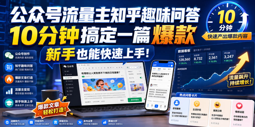 公众号流量主知乎趣味问答，10分钟搞定一篇爆款，新手也能快速上手！网创吧-网创项目资源站-副业项目-创业项目-搞钱项目网创吧