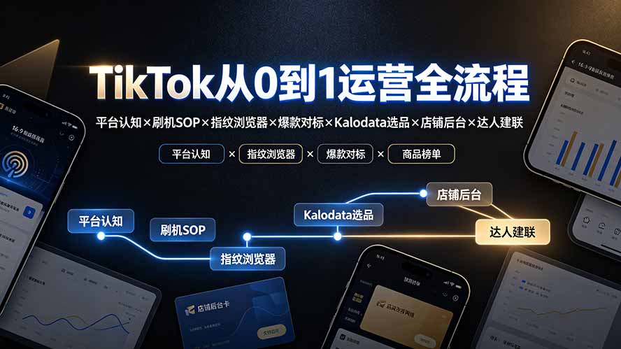 (19823期)TikTok从0到1运营全流程-更新:平台认知×刷机SOP×指纹浏览器×爆款对标×Kalodata选品×店铺后台×达人建联网创吧-网创项目资源站-副业项目-创业项目-搞钱项目网创吧