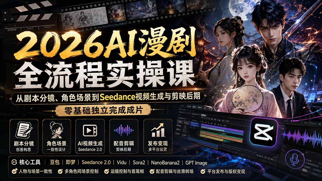 （20042期）2026AI漫剧全流程实操课：从剧本分镜、角色场景到Seedance视频生成与剪映后期，零基础独立完成成片网创吧-网创项目资源站-副业项目-创业项目-搞钱项目网创吧