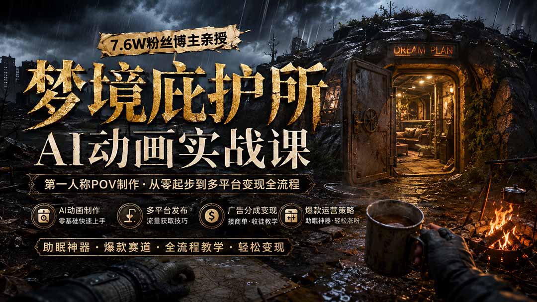 (19886期)梦境庇护所AI动画实战课:7.6W粉丝博主亲授第一人称POV制作,从零起步到多平台发布变现全流程网创吧-网创项目资源站-副业项目-创业项目-搞钱项目网创吧