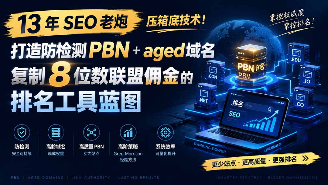 (19824期)13 年 SEO 老炮压箱底技术!打造防检测 PBN+aged 域名,复制 8 位数联盟佣金的排名工具蓝图【原创双语字幕】网创吧-网创项目资源站-副业项目-创业项目-搞钱项目网创吧