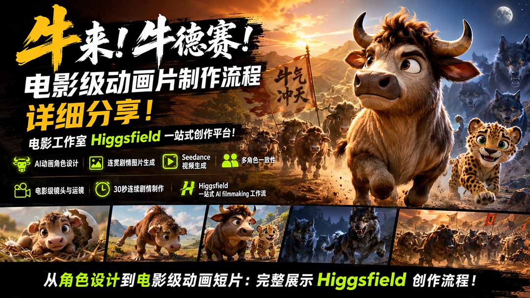 (19987期)牛来!牛德赛!电影级动画片制作流程详细分享!电影工作室Higgsfield一站式创作平台!网创吧-网创项目资源站-副业项目-创业项目-搞钱项目网创吧