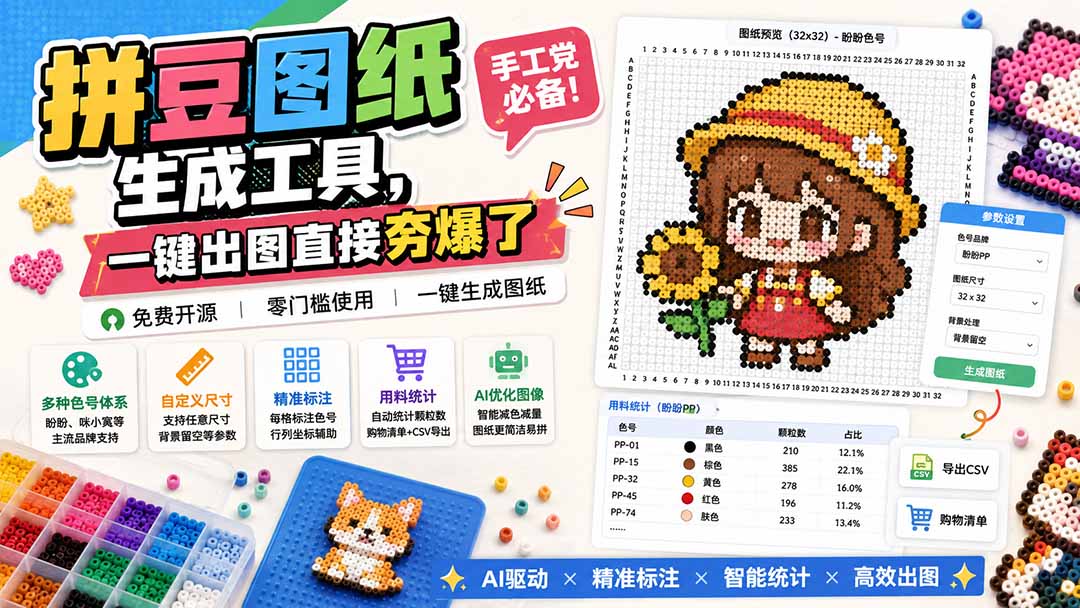 (20084期)拼豆图纸生成工具,手工党必备!一键出图直接夯爆了网创吧-网创项目资源站-副业项目-创业项目-搞钱项目网创吧