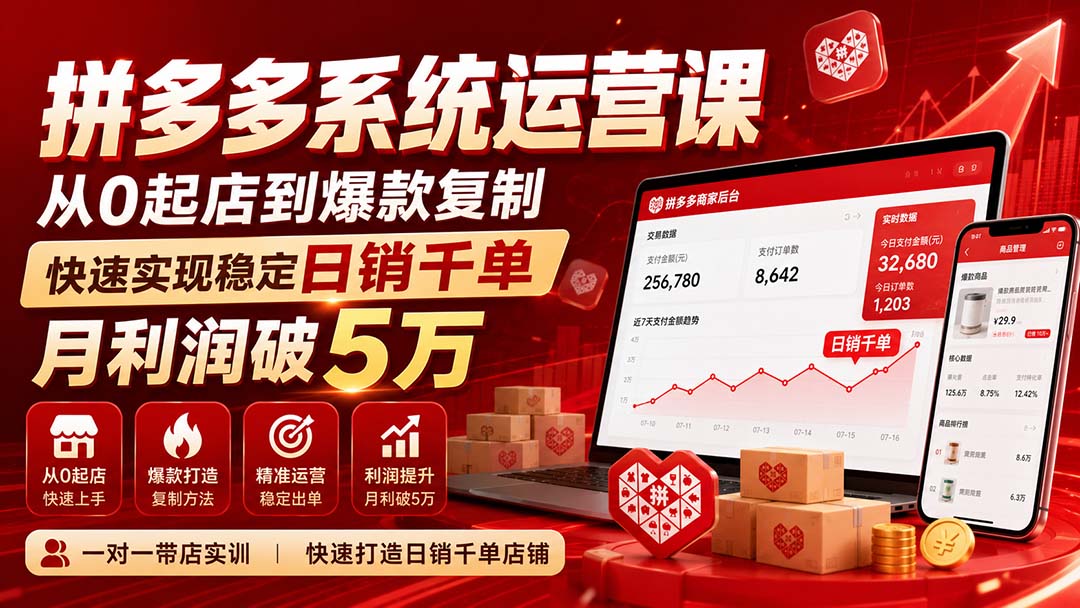 (20124期)拼多多系统运营课(更新8月),从0起店到爆款复制,快速实现稳定日销千单,月利润破5万网创吧-网创项目资源站-副业项目-创业项目-搞钱项目网创吧