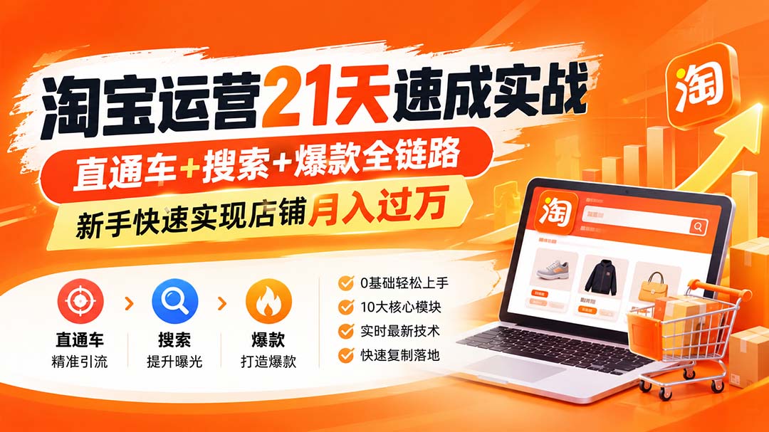 (20125期)淘宝运营21天速成实战(更新8月),直通车+搜索+爆款全链路,新手快速实现店铺月入过万网创吧-网创项目资源站-副业项目-创业项目-搞钱项目网创吧