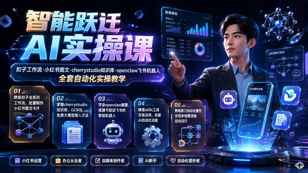 (19652期)智能跃迁 AI实操课|扣子工作流小红书图文搭建,cherrystudio知识库openclaw飞书机器人全套自动化实操教学网创吧-网创项目资源站-副业项目-创业项目-搞钱项目网创吧