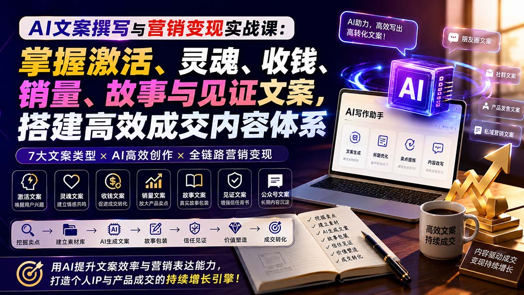 (20126期)AI文案撰写与营销变现实战课:掌握激活、灵魂、收钱、销量、故事与见证文案,搭建高效成交内容体系网创吧-网创项目资源站-副业项目-创业项目-搞钱项目网创吧