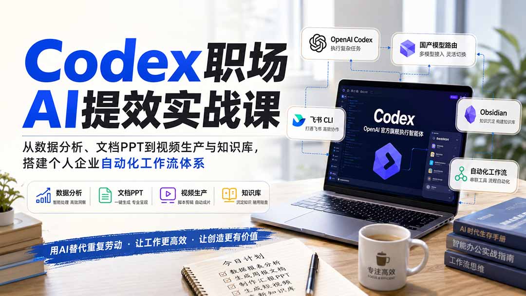 (20057期)Codex职场AI提效实战课:从数据分析、文档PPT到视频生产与知识库,搭建个人企业自动化工作流体系网创吧-网创项目资源站-副业项目-创业项目-搞钱项目网创吧