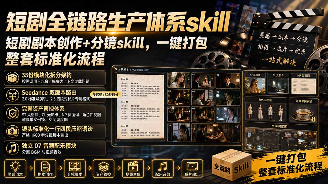 (19911期)短剧全链路生产体系skill,短剧剧本创作+分镜skill,一键打包,整套标准化流程网创吧-网创项目资源站-副业项目-创业项目-搞钱项目网创吧