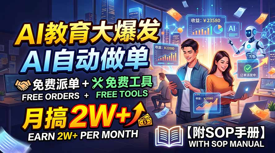 (19731期)AI教育大爆发,AI自动做单,免费派单+免费工具,月搞2W+【附SOP手册】网创吧-网创项目资源站-副业项目-创业项目-搞钱项目网创吧