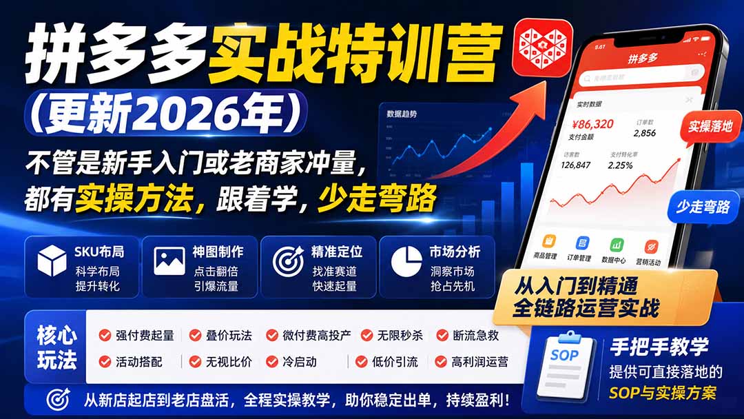 （19842期）拼多多实战特训营(更新2026年)：不管是新手入门或老商家冲量，都有实操方法，跟着学，少走弯路网创吧-网创项目资源站-副业项目-创业项目-搞钱项目网创吧