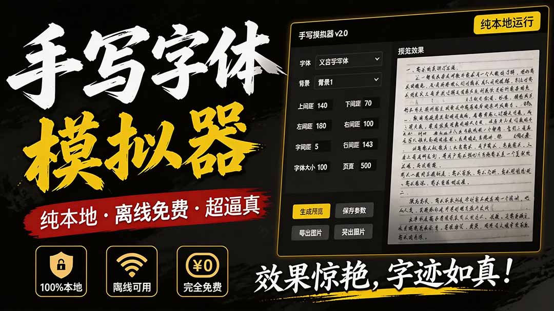 （19810期）罚抄神器！罚抄10万字都不在怕了，手写字体模拟生成器，附带新整理背景图和字体，纯本地离线运行网创吧-网创项目资源站-副业项目-创业项目-搞钱项目网创吧