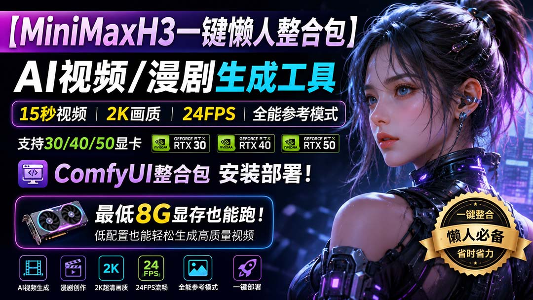 (20130期)MiniMaxH3一键懒人整合包:AI视频/漫剧生成工具,15秒视频_2K画质_24FPS_全能模式,支持30_40_50显卡,8g显存也能跑网创吧-网创项目资源站-副业项目-创业项目-搞钱项目网创吧