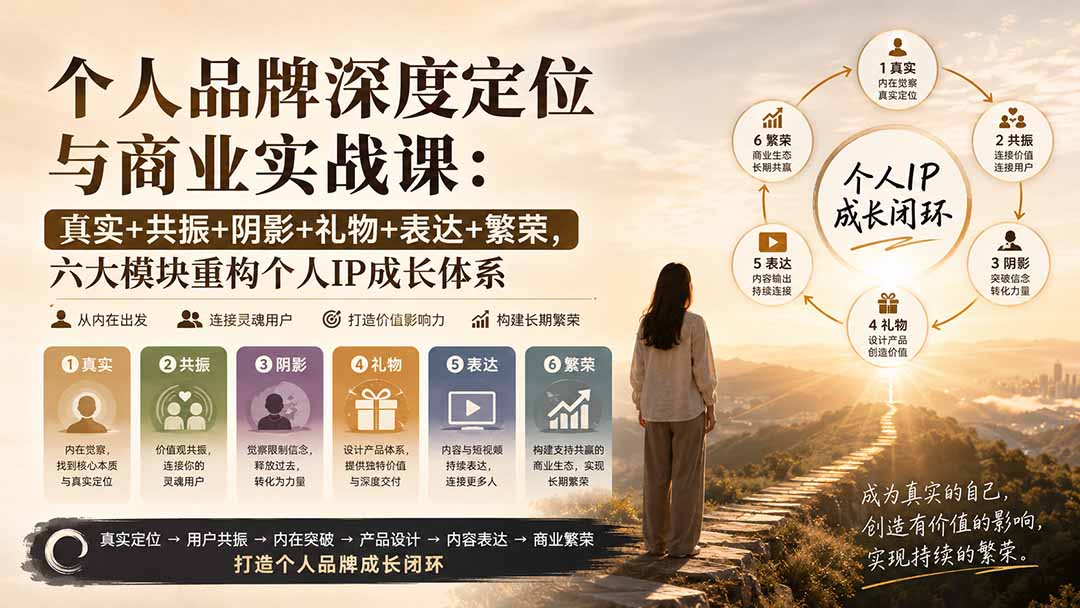 (20140期)个人品牌深度定位与商业实战课:真实+共振+阴影+礼物+表达+繁荣,六大模块重构个人IP成长体系网创吧-网创项目资源站-副业项目-创业项目-搞钱项目网创吧